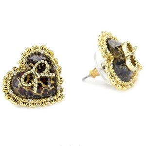 Betsey Johnson Cheetah Heart Stud Earrings